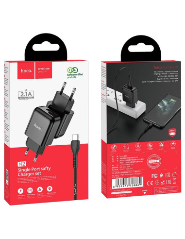 HOCO chargeur secteur USB + cable Type C 2.1A N2 Vigour noir