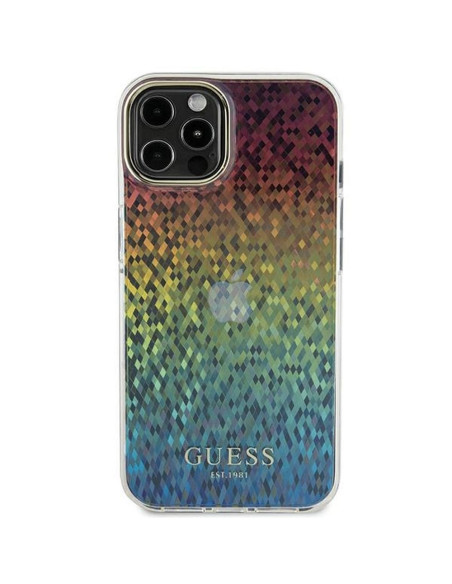 Véritable GUESS Case GUHCP12MHDECMI pour iPhone 12/12 Pro (IML Faceted Mirror / disco iridescent)