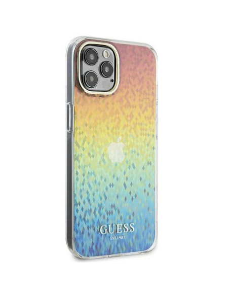 Véritable GUESS Case GUHCP12MHDECMI pour iPhone 12/12 Pro (IML Faceted Mirror / disco iridescent)