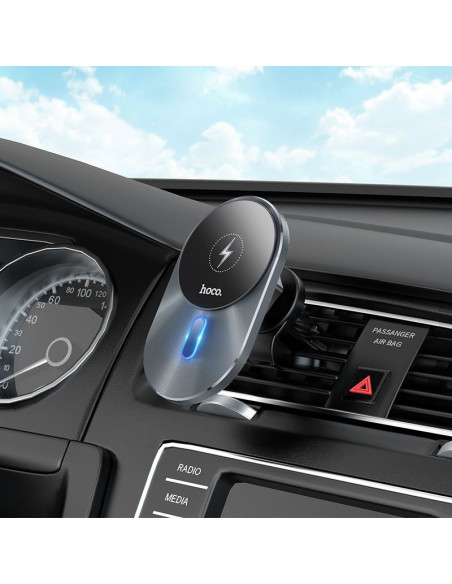 Support voiture à induction HOCO compatible avec MagSafe 15W CA91 gris