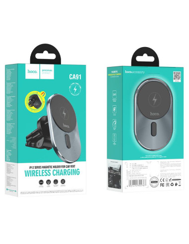 Support voiture à induction HOCO compatible avec MagSafe 15W CA91 gris
