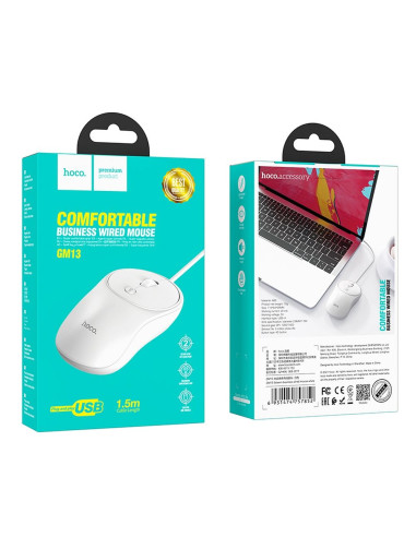 HOCO wired mouse USB A GM13 1,5 m white