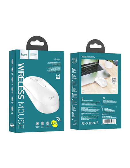 HOCO souris d'ordinateur sans fil 2.4G 1200 ppp GM14 blanc
