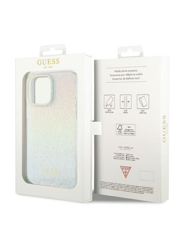 Véritable GUESS Case GUHCP13XHDECMI pour iPhone 13 Pro Max (IML Faceted Mirror / disco iridescent)
