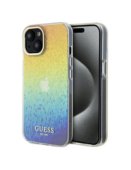 Véritable GUESS Case GUHCP14SHDECMI pour iPhone 14 (IML Faceted Mirror / disco iridescent)