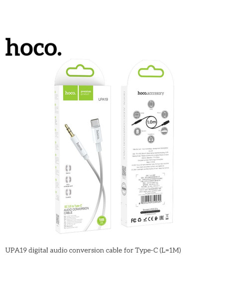Câble HOCO AUX Jack 3,5 mm vers Type C UPA19 1 m argenté