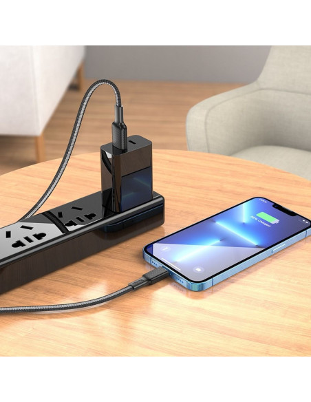 Câble USB HOCO pour iPhone Lightning 8 broches 2,4A Jaeger X69 noir-blanc