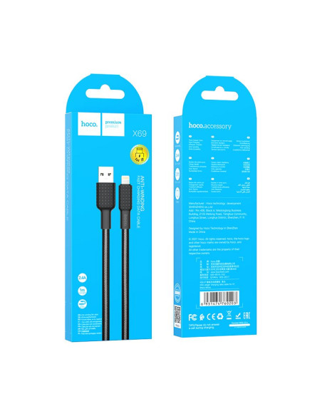 Câble USB HOCO pour iPhone Lightning 8 broches 2,4A Jaeger X69 noir-blanc