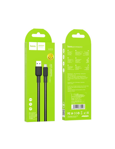 Câble HOCO USB vers Micro 2.4A Jaeger X69 noir/blanc