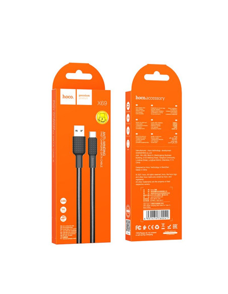 Câble USB HOCO pour Jaeger X69 Type C 3A noir-blanc