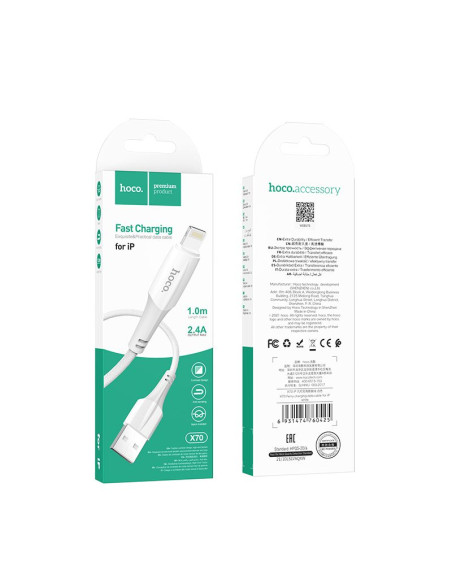 Câble USB HOCO pour iPhone Lightning 8 broches 2.4A Ferry X70 blanc