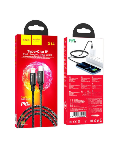 Câble HOCO Type C vers Lightning PD 3A 20W X14 3 m noir