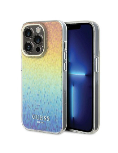 Véritable GUESS Case GUHCP14XHDECMI pour iPhone 14 Pro Max (IML Faceted Mirror / disco iridescent)