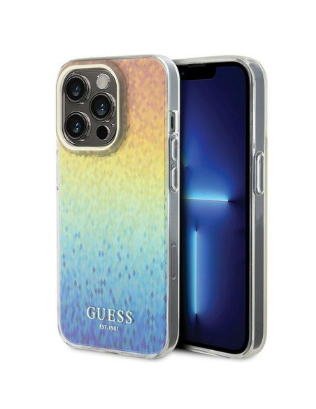 Véritable GUESS Case GUHCP14XHDECMI pour iPhone 14 Pro Max (IML Faceted Mirror / disco iridescent)