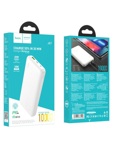 HOCO powerbank 10 000 mAh PD QC3.0 3A 20W J87 blanc