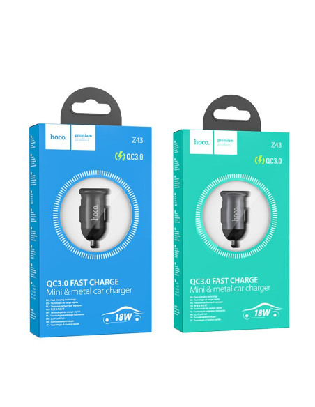 HOCO chargeur de voiture USB QC 3.0 18W Mighty Z43 gris