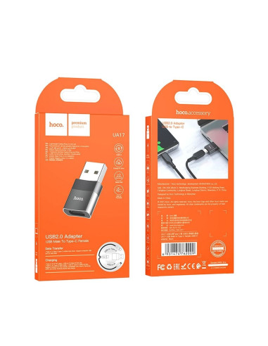 Adaptateur HOCO OTG type C vers USB (mâle) connecteur UA17 noir