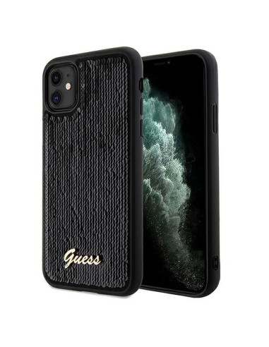 Véritable GUESS Case GUHCN61PSFDGSK pour iPhone 11 (Sequin Script Metal / Black)