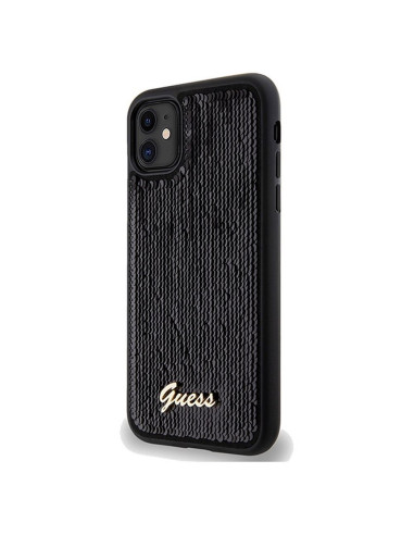 Véritable GUESS Case GUHCN61PSFDGSK pour iPhone 11 (Sequin Script Metal / Black)