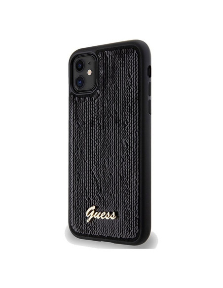 Véritable GUESS Case GUHCN61PSFDGSK pour iPhone 11 (Sequin Script Metal / Black)