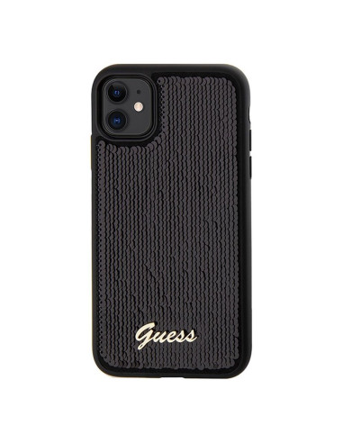 Véritable GUESS Case GUHCN61PSFDGSK pour iPhone 11 (Sequin Script Metal / Black)