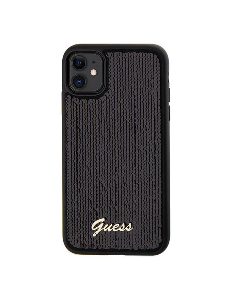 Véritable GUESS Case GUHCN61PSFDGSK pour iPhone 11 (Sequin Script Metal / Black)