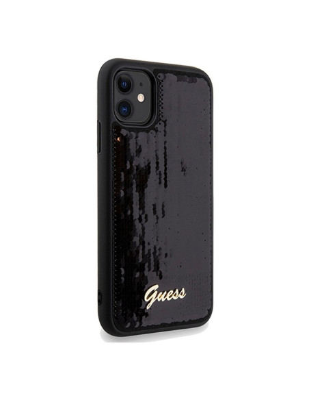 Véritable GUESS Case GUHCN61PSFDGSK pour iPhone 11 (Sequin Script Metal / Black)