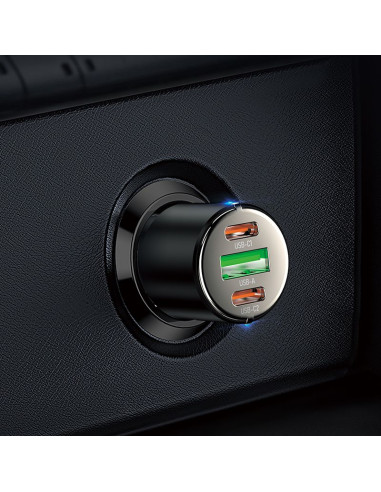 HOCO chargeur de voiture USB A + 2 x Type C PD QC3.0 3A 45W NZ6 noir