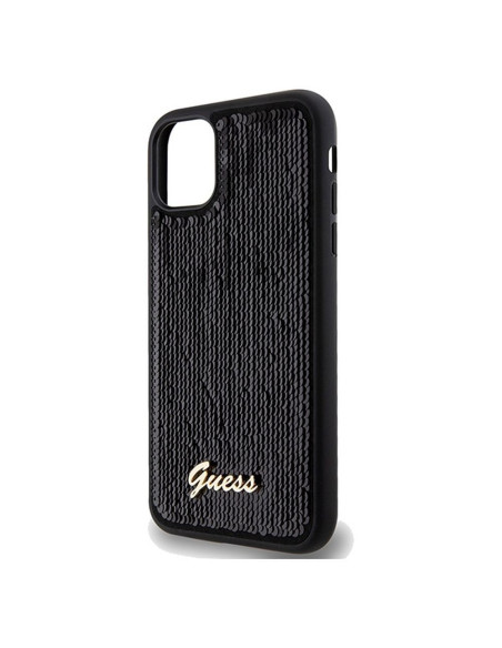 Véritable GUESS Case GUHCN61PSFDGSK pour iPhone 11 (Sequin Script Metal / Black)