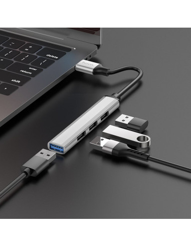 HOCO adapter HUB 4in1 USB A HB26 0,13 m silver