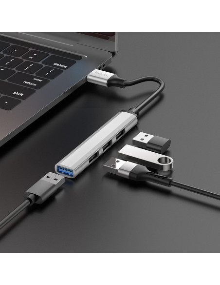HOCO adapter HUB 4in1 USB A HB26 0,13 m silver