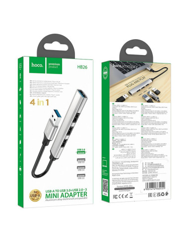 HOCO adapter HUB 4in1 USB A HB26 0,13 m silver