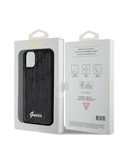 Véritable GUESS Case GUHCN61PSFDGSK pour iPhone 11 (Sequin Script Metal / Black)