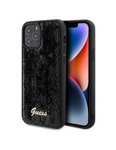 Véritable GUESS Case GUHCP12MPSFDGSK pour iPhone 12/12 Pro (Sequin Script Metal / Black)