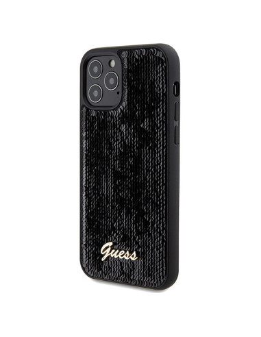 Véritable GUESS Case GUHCP12MPSFDGSK pour iPhone 12/12 Pro (Sequin Script Metal / Black)