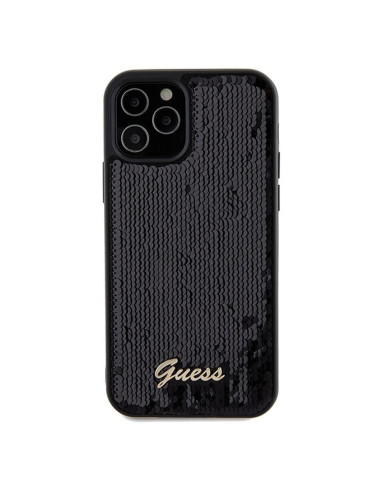 Véritable GUESS Case GUHCP12MPSFDGSK pour iPhone 12/12 Pro (Sequin Script Metal / Black)