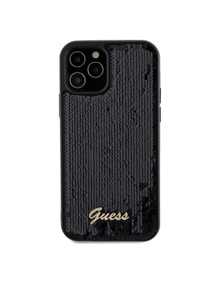 Véritable GUESS Case GUHCP12MPSFDGSK pour iPhone 12/12 Pro (Sequin Script Metal / Black)