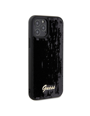 Véritable GUESS Case GUHCP12MPSFDGSK pour iPhone 12/12 Pro (Sequin Script Metal / Black)