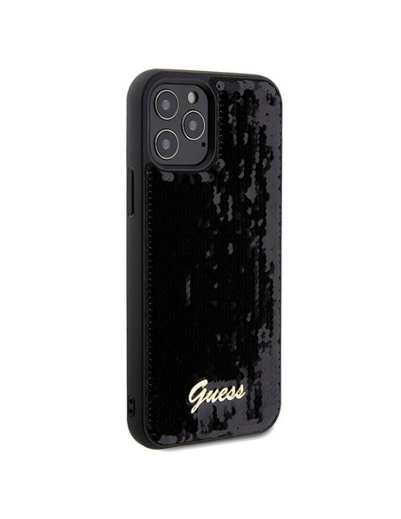 Véritable GUESS Case GUHCP12MPSFDGSK pour iPhone 12/12 Pro (Sequin Script Metal / Black)