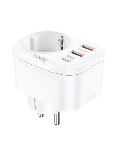 Chargeur secteur HOCO 2 x USB A + Type C + EU PD QC3.0 3A 20W NS3 blanc