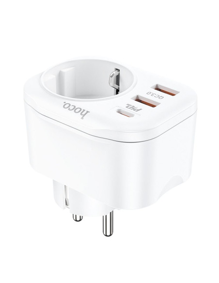 Chargeur secteur HOCO 2 x USB A + Type C + EU PD QC3.0 3A 20W NS3 blanc