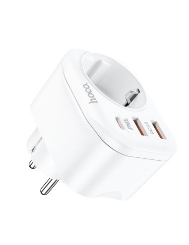 Chargeur secteur HOCO 2 x USB A + Type C + EU PD QC3.0 3A 20W NS3 blanc