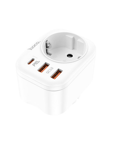 Chargeur secteur HOCO 2 x USB A + Type C + EU PD QC3.0 3A 20W NS3 blanc