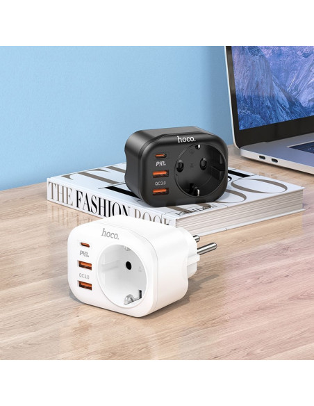 Chargeur secteur HOCO 2 x USB A + Type C + EU PD QC3.0 3A 20W NS3 blanc