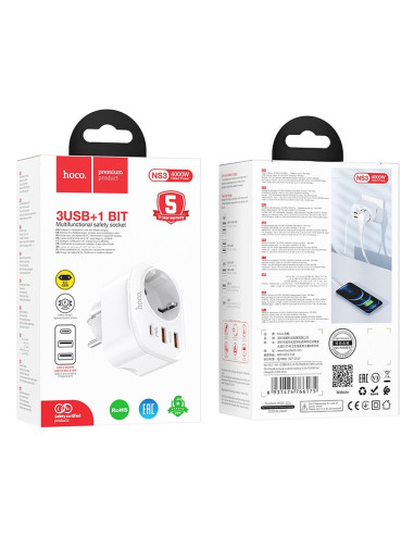 Chargeur secteur HOCO 2 x USB A + Type C + EU PD QC3.0 3A 20W NS3 blanc