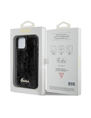 Véritable GUESS Case GUHCP12MPSFDGSK pour iPhone 12/12 Pro (Sequin Script Metal / Black)