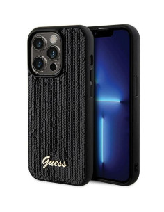 Véritable GUESS Case GUHCP13XPSFDGSK pour iPhone 13 Pro Max (Sequin Script Metal / Black)