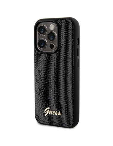 Véritable GUESS Case GUHCP13XPSFDGSK pour iPhone 13 Pro Max (Sequin Script Metal / Black)