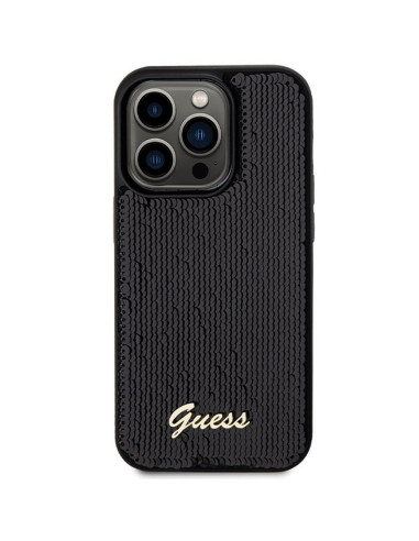 Véritable GUESS Case GUHCP13XPSFDGSK pour iPhone 13 Pro Max (Sequin Script Metal / Black)
