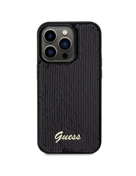 Véritable GUESS Case GUHCP13XPSFDGSK pour iPhone 13 Pro Max (Sequin Script Metal / Black)